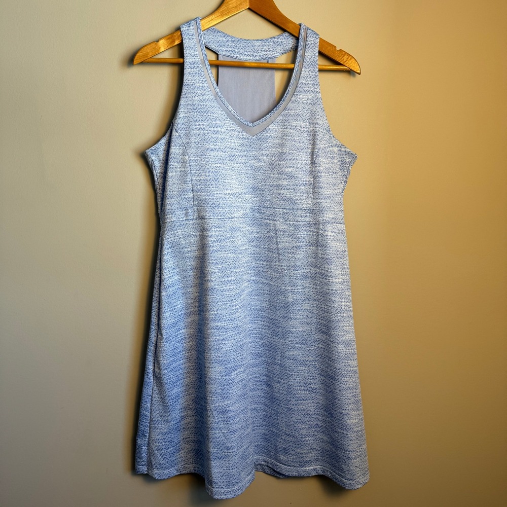 Mondetta Blue White Geometric Sleeveless Active Dress XL Built-in Bra‎ Mesh Back
